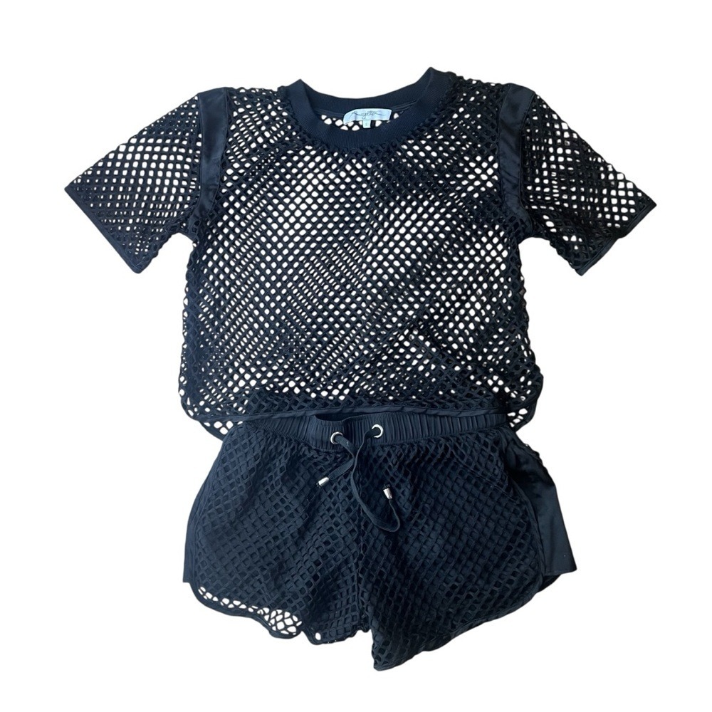 By Gottex Black Fishnet Mesh Top and Short Set Size Small Loungewear